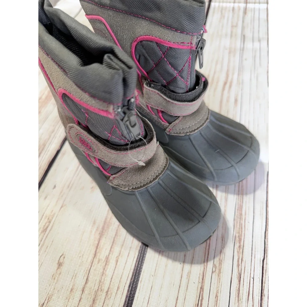 Totes Girls Grey Pink Waterproof Winter Snow Boots Size 11 Kids Zipper Strap